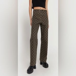 OAK + FORT Twill Brown Beige Checkered Pants NWT Size 4